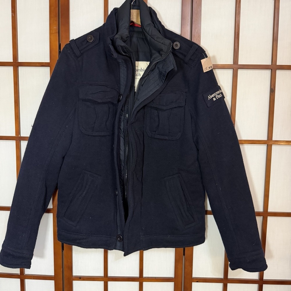 Abercrombie & Fitch Heritage Lined Peacoat Medium Navy Blue Wool Preppy NEW Y2K